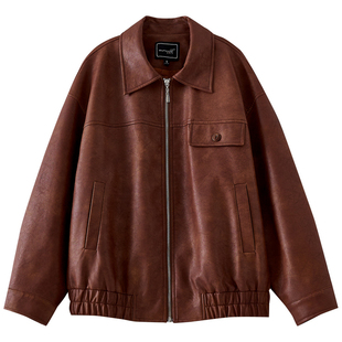 夹棉保暖拉链翻领宽松美拉德皮衣CR227 年终大清仓