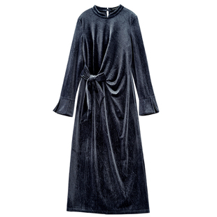 系带高腰显瘦气质丝绒连衣裙DQ171 时尚 年终大清仓