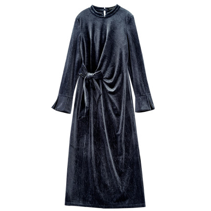 【年终大清仓】时尚系带高腰显瘦气质丝绒连衣裙DQ171