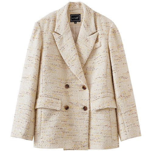 欧昵雪双排扣亮片毛呢西装外套女