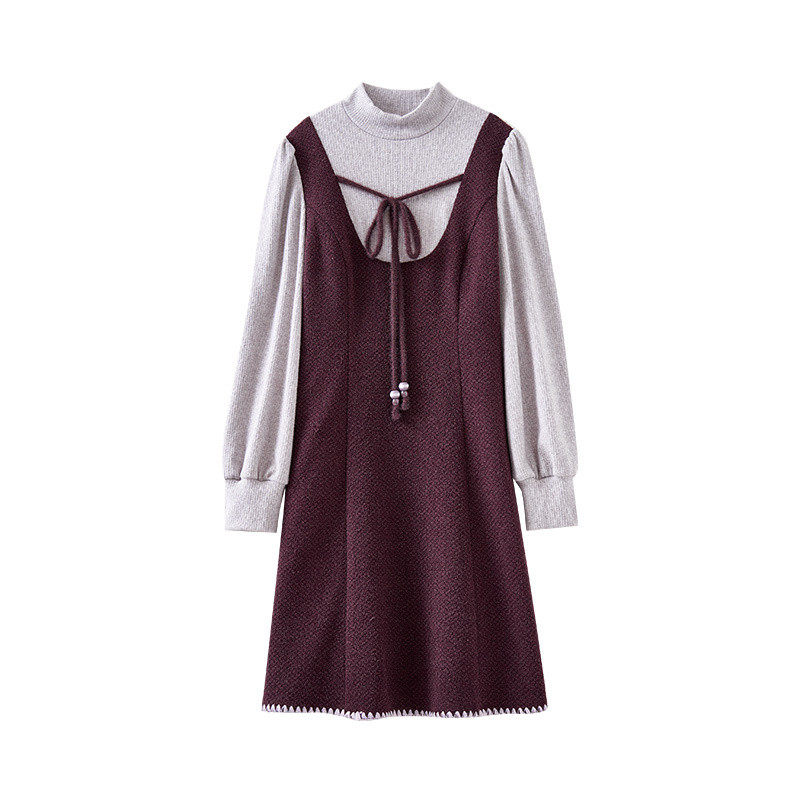 【玉米粉丝专享】长袖半高圆领时尚假两件连衣裙DQ193,女装/女士精品,连衣裙,淘宝优惠券,粉丝福利购,淘宝优惠卷