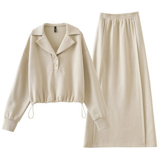 【书婷专享】翻领短款卫衣半身裙宽松休闲套装DR105