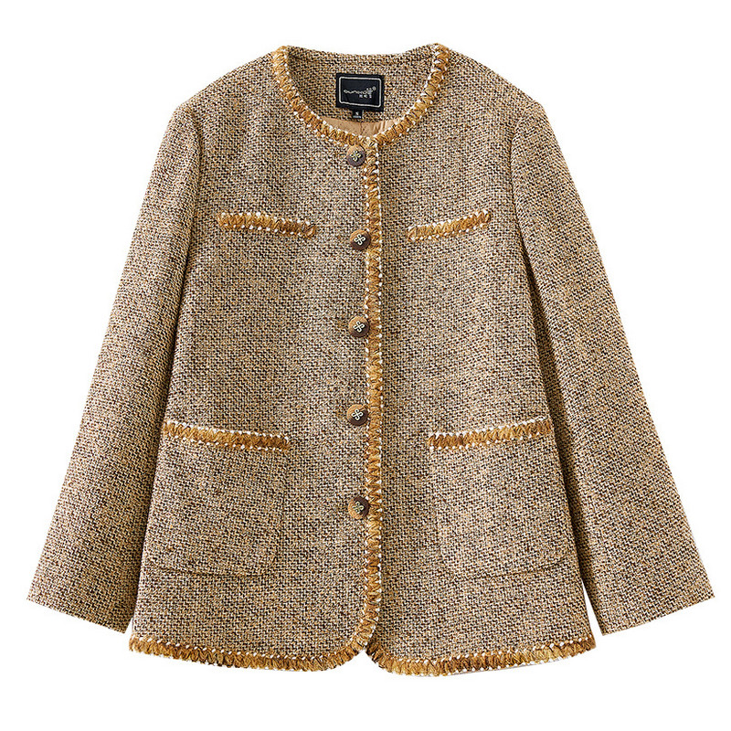 织带拼接厚毛呢外套时尚休闲大衣