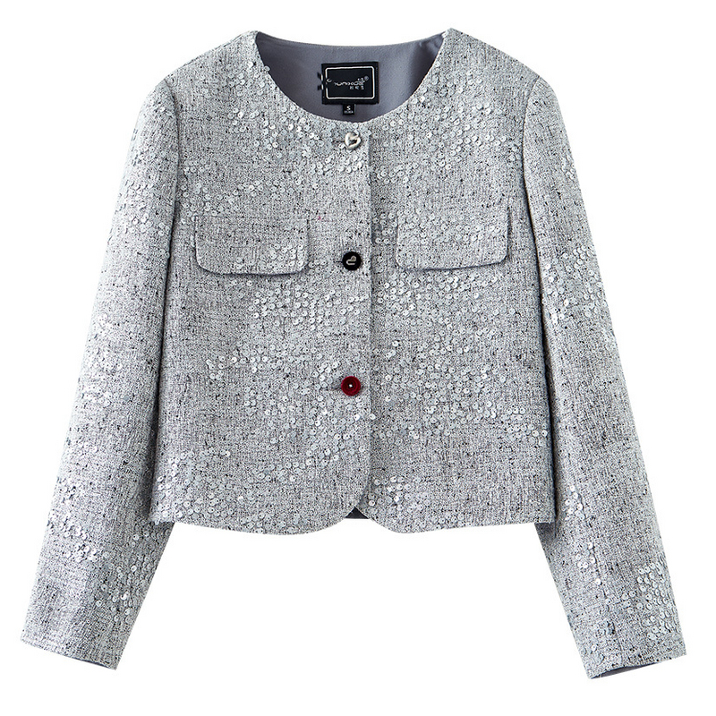 小香风时尚直筒休闲仿麻短外套