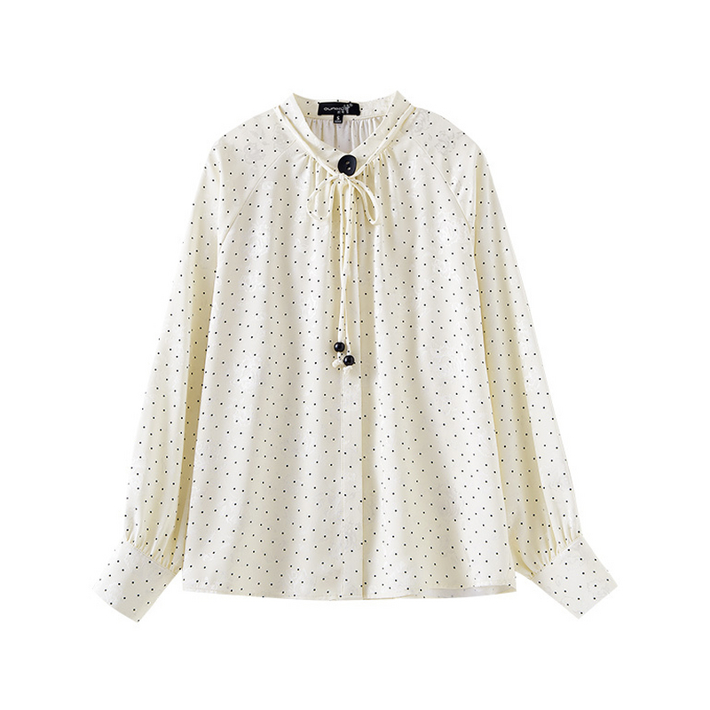 立领波点印花衬衫时尚直筒上衣