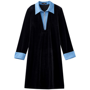 【年度大清仓】假两件拼接丝绒连衣裙DQ980