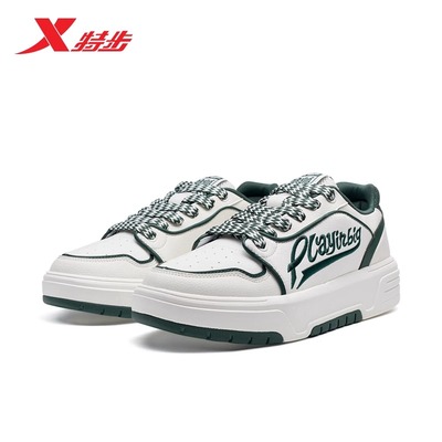 特步经典板鞋男2024秋季新款皮面休闲运动低帮千层鞋976319310015