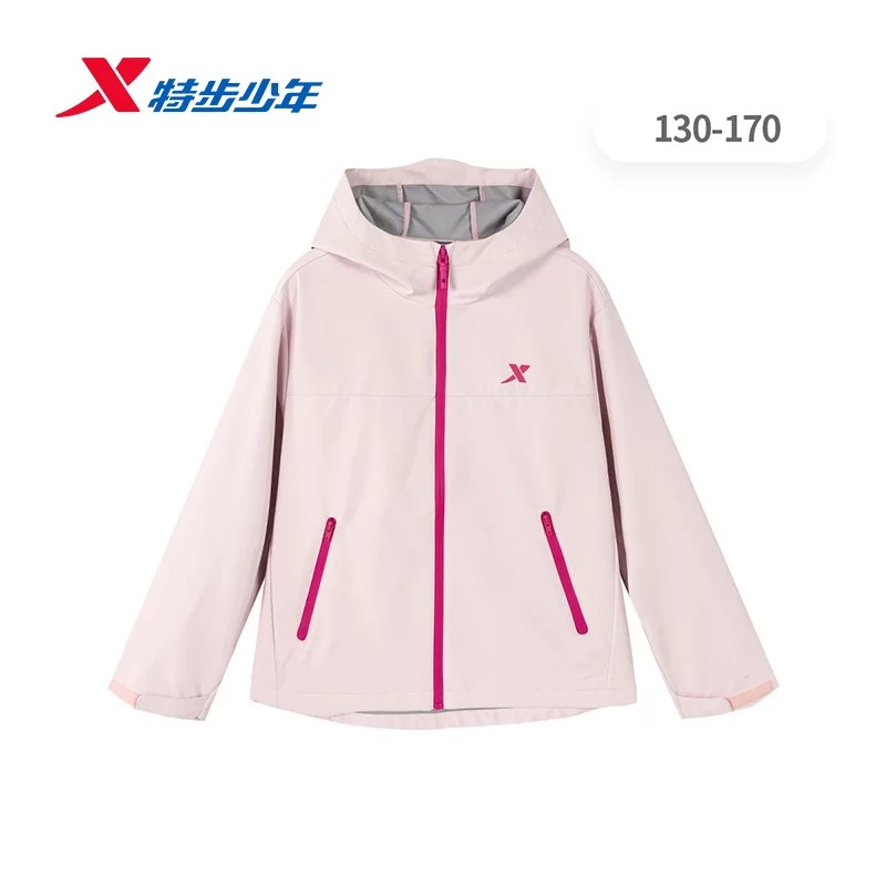特步小彩壳矩阵女童外套秋季新款透气舒适休闲单风衣674324144371