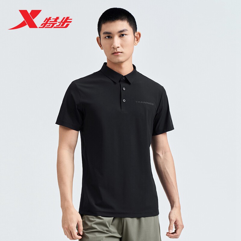 特步男短袖POLO衫夏季新款休闲冰丝透气T恤商务短T男976229020138
