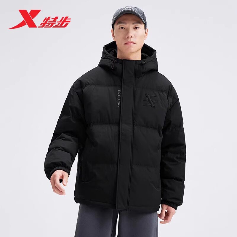 特步男运动羽绒服外套2024冬季新款宽松加厚保暖棉服976429190307