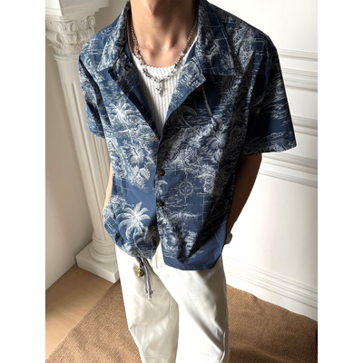【Amateurfit X 挽苏】 土星衬衫 蓝色海岛数码直喷松弛慵懒衬衫