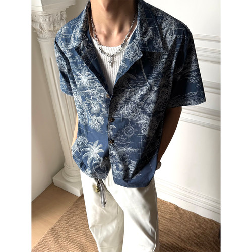【Amateurfit X 挽苏】 土星衬衫 蓝色海岛数码直喷松弛慵懒衬衫
