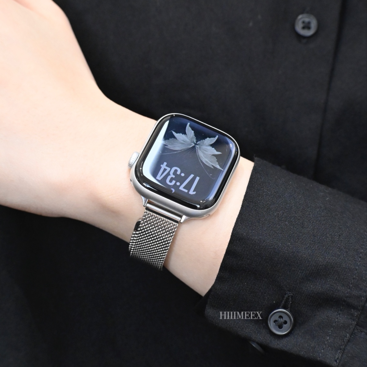 HIIIMEEX适用于苹果手表 经典网纹iwatch表带透气金属applewatch夏日钢带创意表链s10简约高级感苹果表带