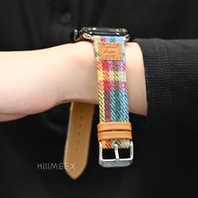 HIIIMEEX适用苹果手表 宽版格纹iwatch表带秋冬毛呢applewatch10韩风感创意苹果表带表链华为fit3表带