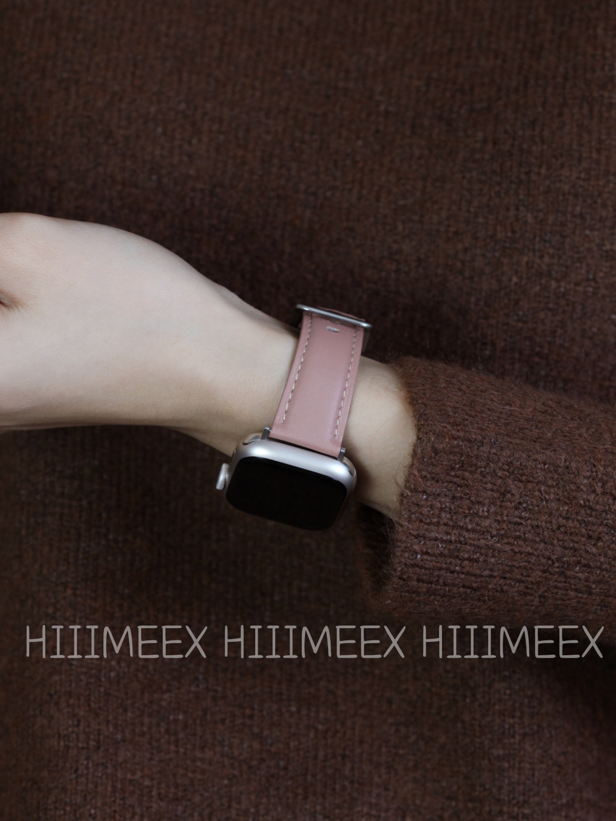HIIIMEEX适用苹果手表简约高档真皮华为gt2gt3表带iwatch8/S8表带舒适柔软秋冬新款个性真皮小众applewatch7