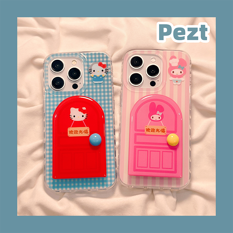 甜品hellokitty美乐蒂带支架适用苹果16手机壳翻盖镜子iphone15promax新款13防摔14ProMax镜面15女16Pro全包