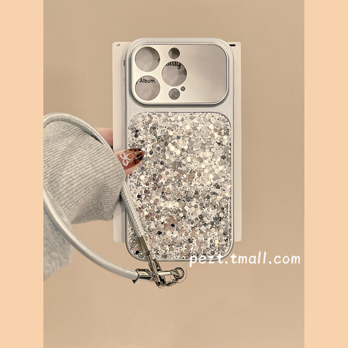 闪粉镜面高级感手机壳带挂绳