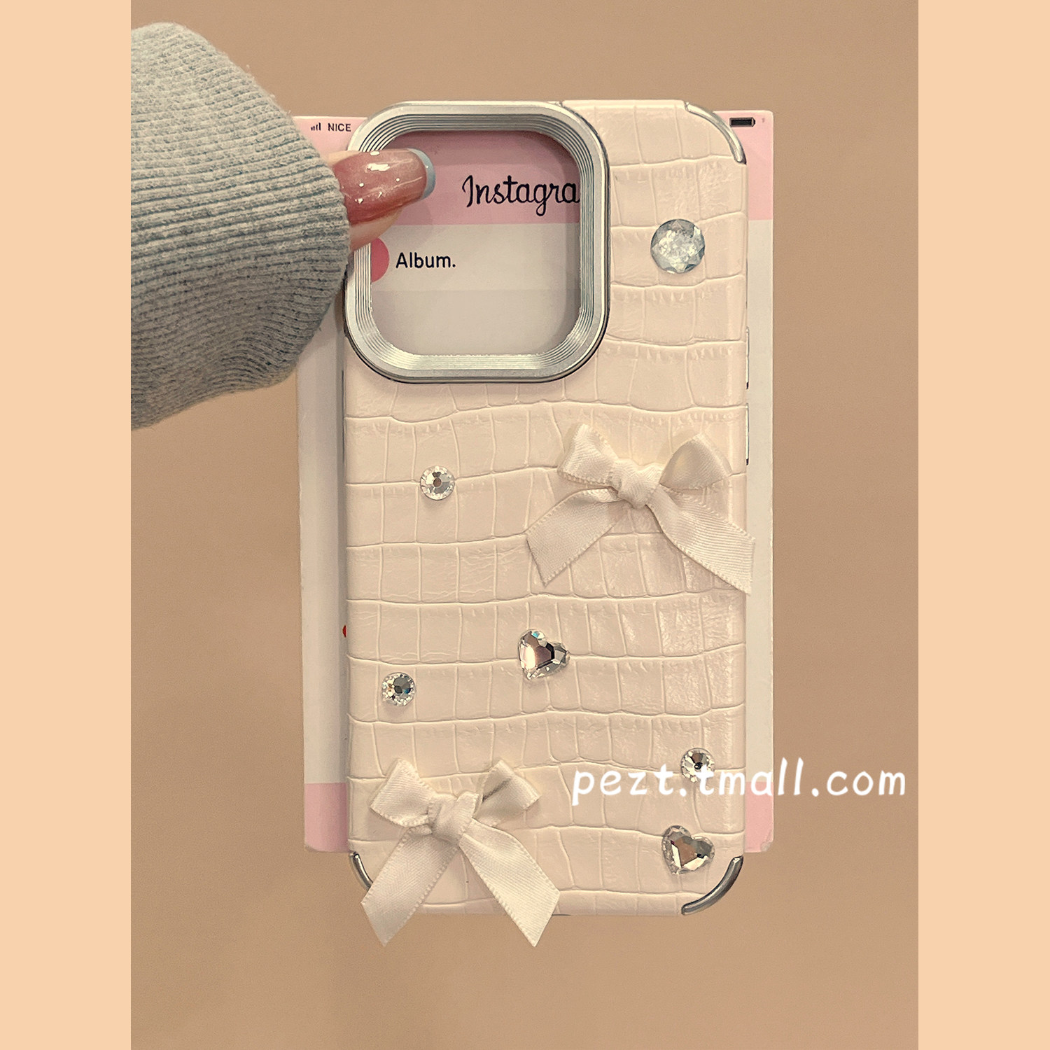 ins风蝴蝶结贴钻手机壳皮质