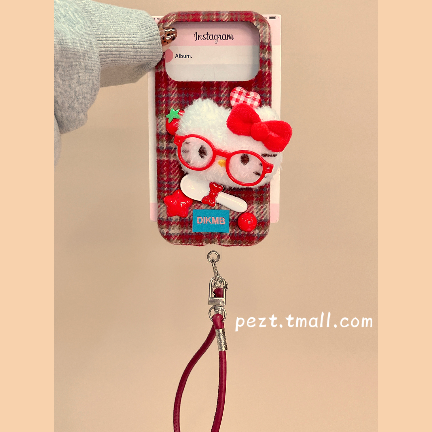 毛绒hellokitty米菲兔手机壳格纹