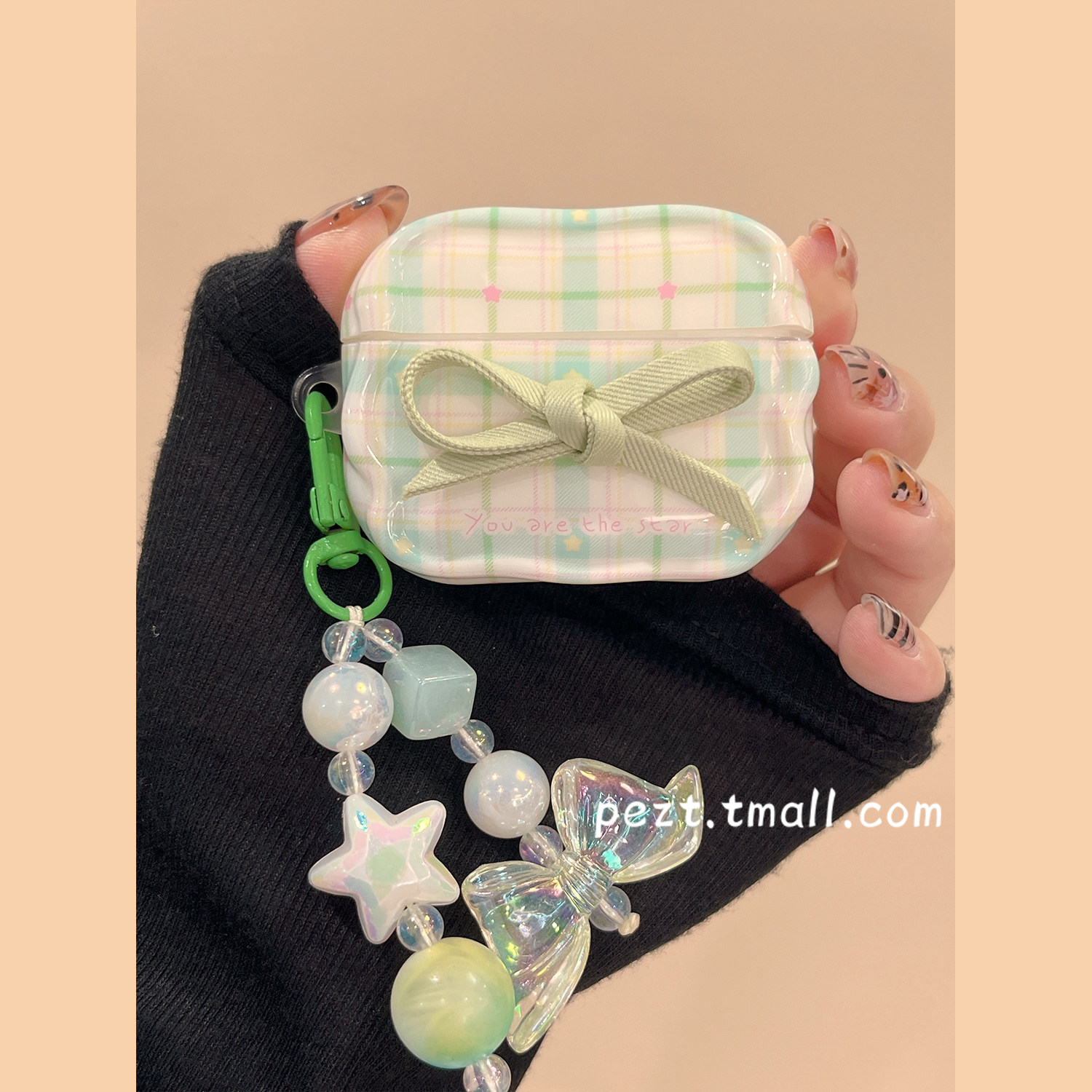 立体蝴蝶结绿色格纹适用airpodspro3保护套新4代airpods3耳机壳二代苹果airpodspro2耳机保护套airpods4女款,3C数码配件,耳机保护套,淘宝优惠券,粉丝福利购,淘宝优惠卷