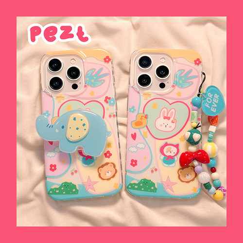 涂鸦童趣小动物手机壳带手链