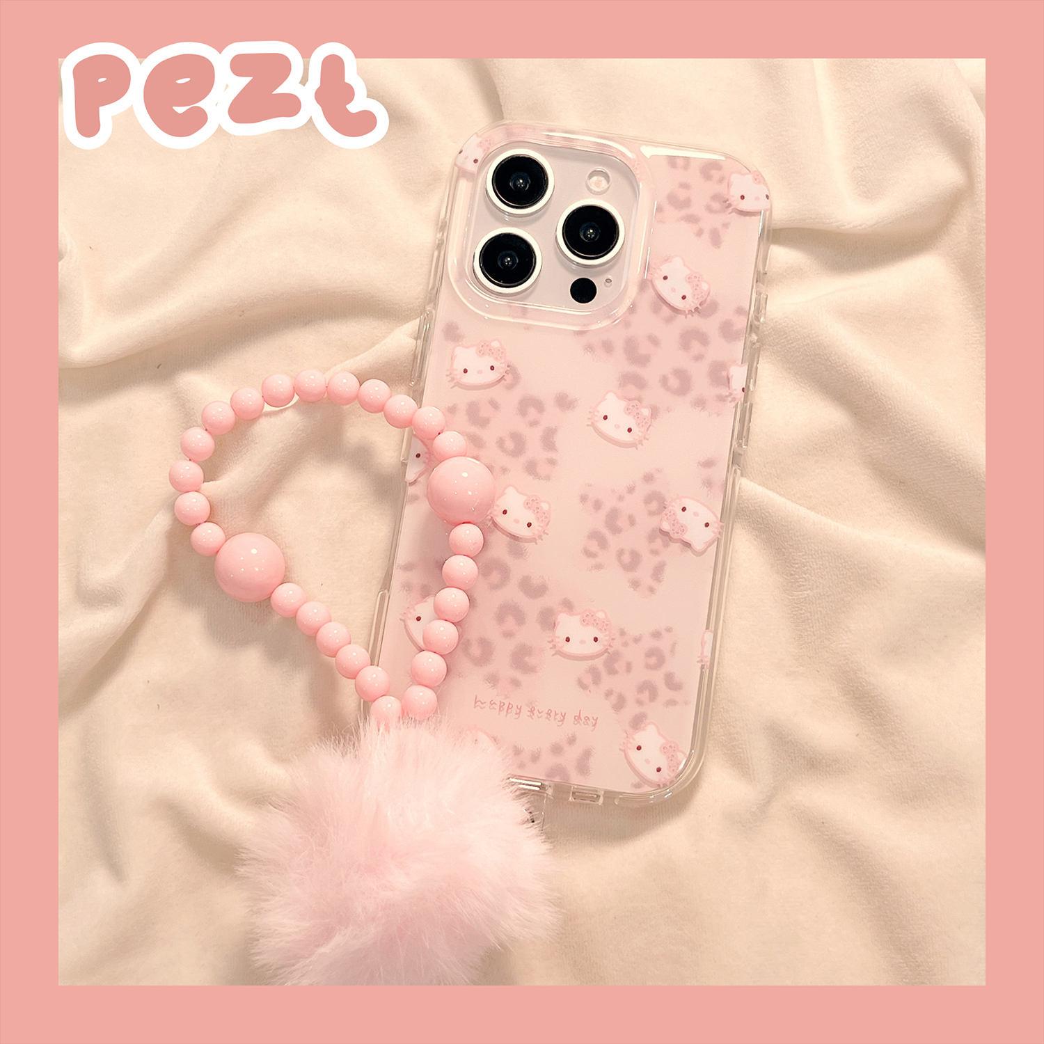 豹纹星星hellokitty适用苹果17手机壳少女心iphone16promax可爱17pro新款13粉色15Pro带手链防摔套14女16全包