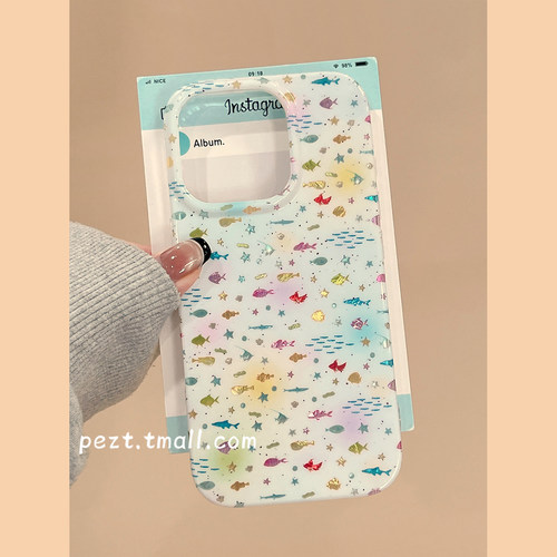 ins风彩色晕染小鱼手机壳新款