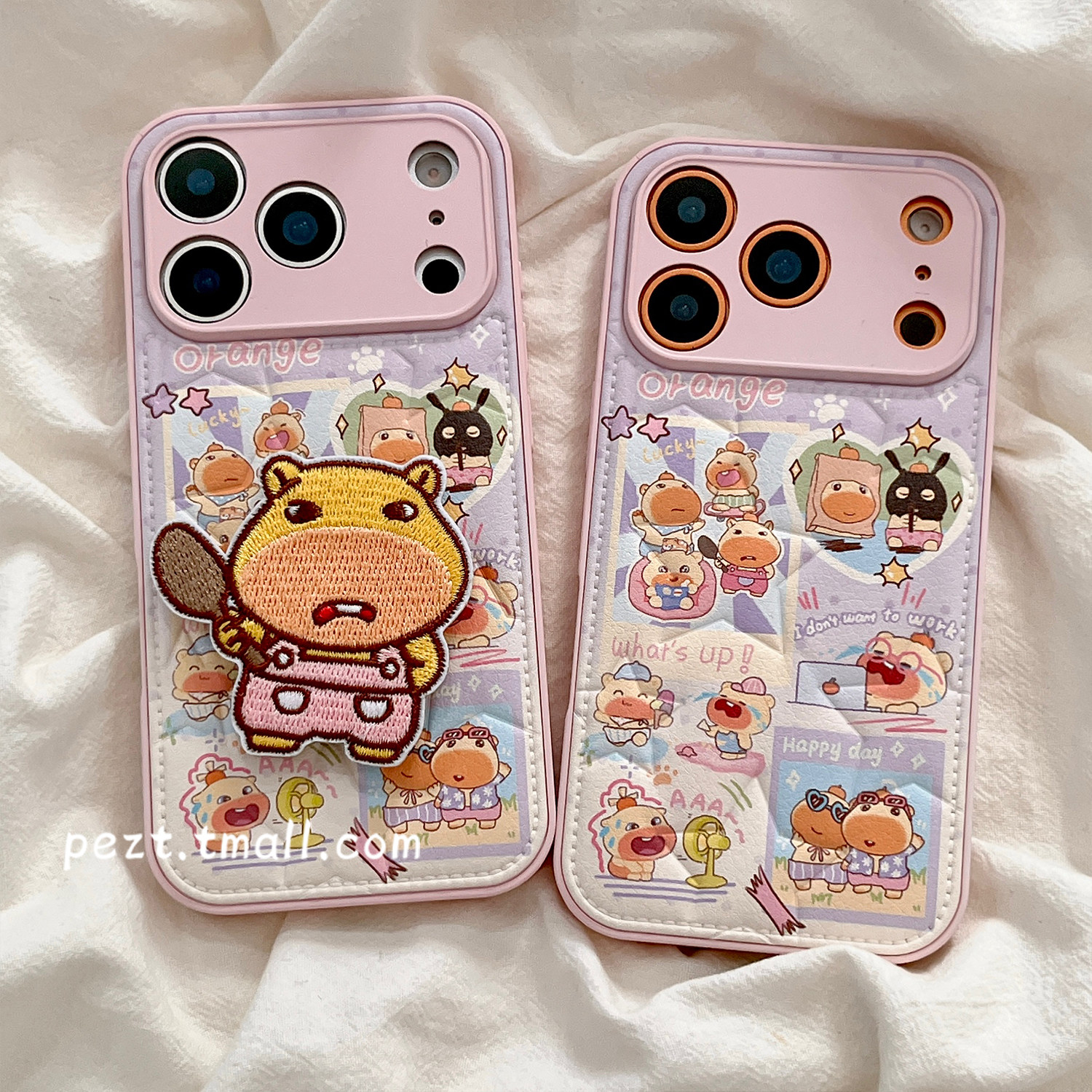 可爱卡通水豚带支架手机壳皮质