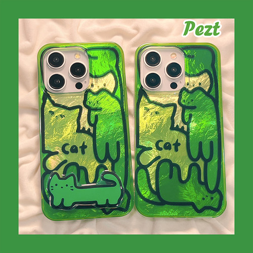 苹果手机壳IMD双层绿色猫咪防摔