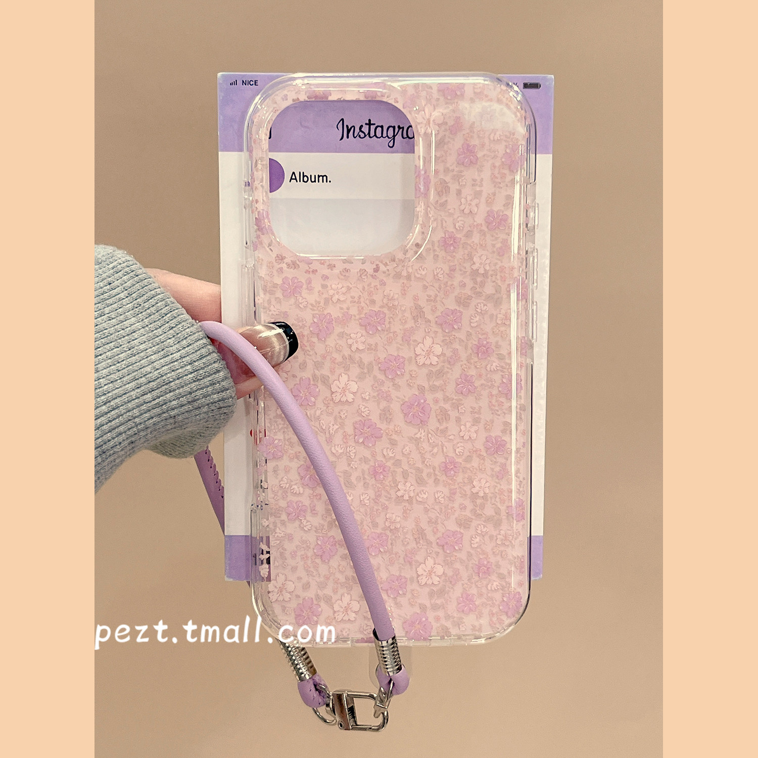 ins风紫色碎花少女心适用苹果17手机壳带挂绳iphone16promax新款13防摔保护套15ProMax女款14硅胶16Pro全包硬,3C数码配件,手机保护套/壳,淘宝优惠券,粉丝福利购,淘宝优惠卷