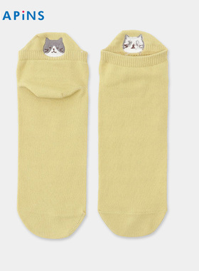 HAPiNS袜子2025多巴胺秋季日系百搭网红猫咪刺绣卡通女生船袜