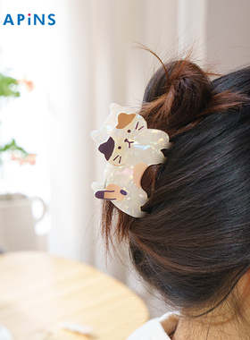 HAPiNS三花猫鲨鱼夹发量少半扎发发夹后脑勺头发夹子头饰发抓
