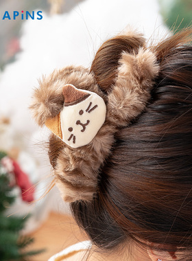 【猫咪毛绒抓夹】HAPiNS交叉毛绒抓夹女发量多夹后脑勺发夹子头饰