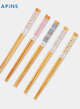 HAPiNS猫咪竹筷竹木竹筷子 家用火锅筷子5双装无漆无蜡耐高温