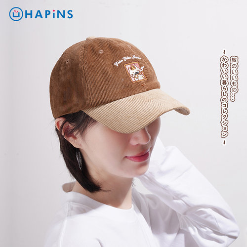 HAPiNS三花猫棒球帽子女2025新款宽檐显脸小鸭舌帽灯芯绒可爱