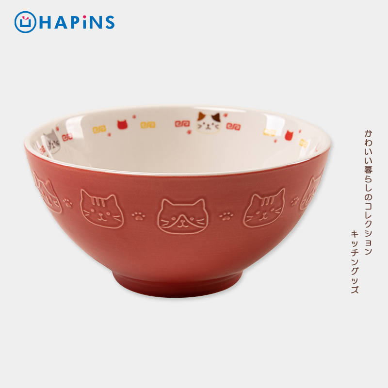 日本HAPiNS猫猫拉面碗家用大号吃面碗创意陶瓷大碗汤碗面条碗汤面