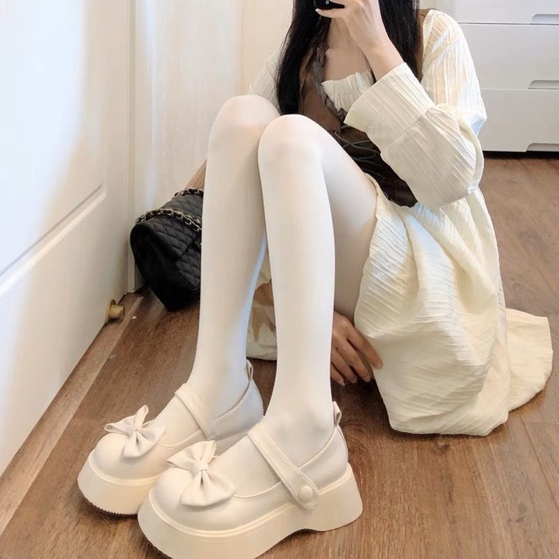 日系jk奶白色连裤袜女春秋光腿肉色丝袜天鹅绒lolita白色打底裤袜