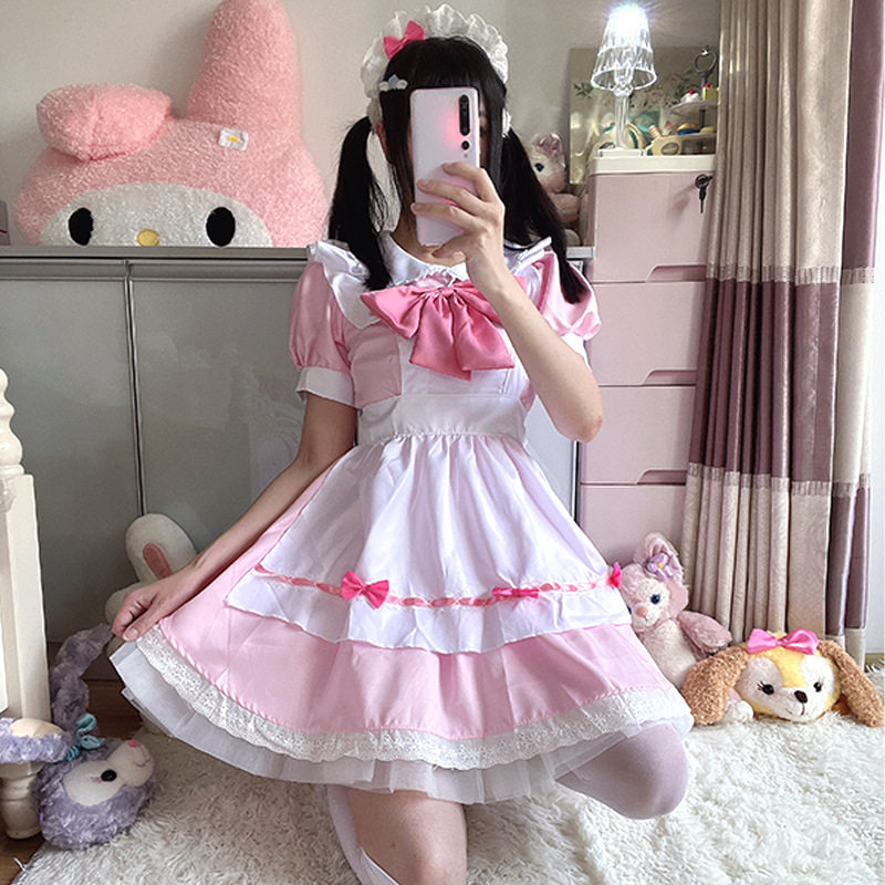 日系甜美可爱粉白女仆装cosplay洛丽塔lolita二次元软妹女佣制服