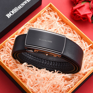 BOSSsunwen专柜同款头层牛皮自动扣腰带男士真皮皮带礼盒款送男友