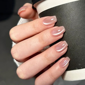 纯色猫眼半手工高级感中长款 穿戴甲美甲贴片超短款 豆豆甲2025新款