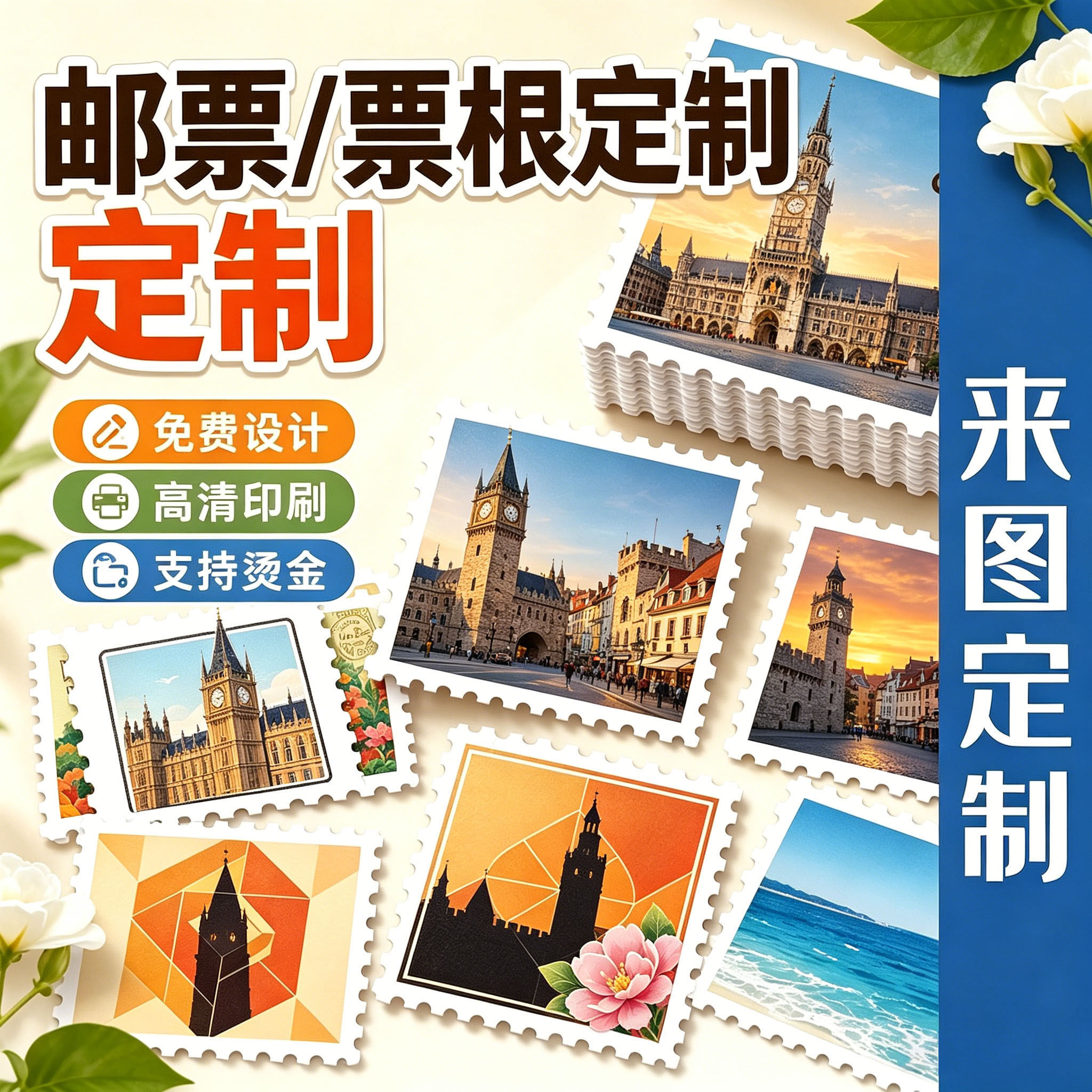 邮票来图定制卡片/贴纸可烫金图片