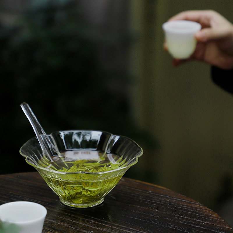 2023绿茶器新款分茶碗玻璃高硼硅花瓣茶碗泡茶套装耐高温斗笠碗