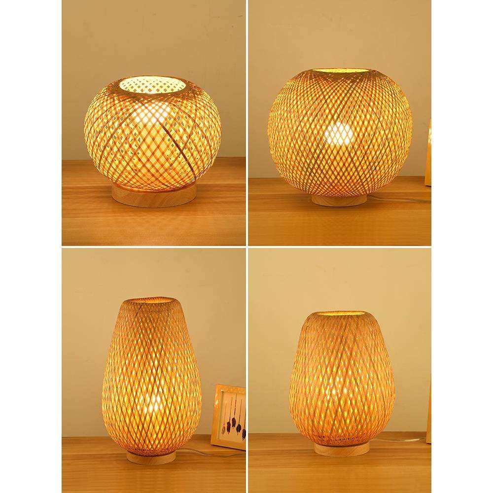 竹编现代新中式卧室床头灯竹艺日式书房民宿实木台灯创意装饰灯饰