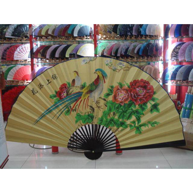 70cm挂扇墙壁摆设装饰竹子绢布图样多样混款工艺品扇子