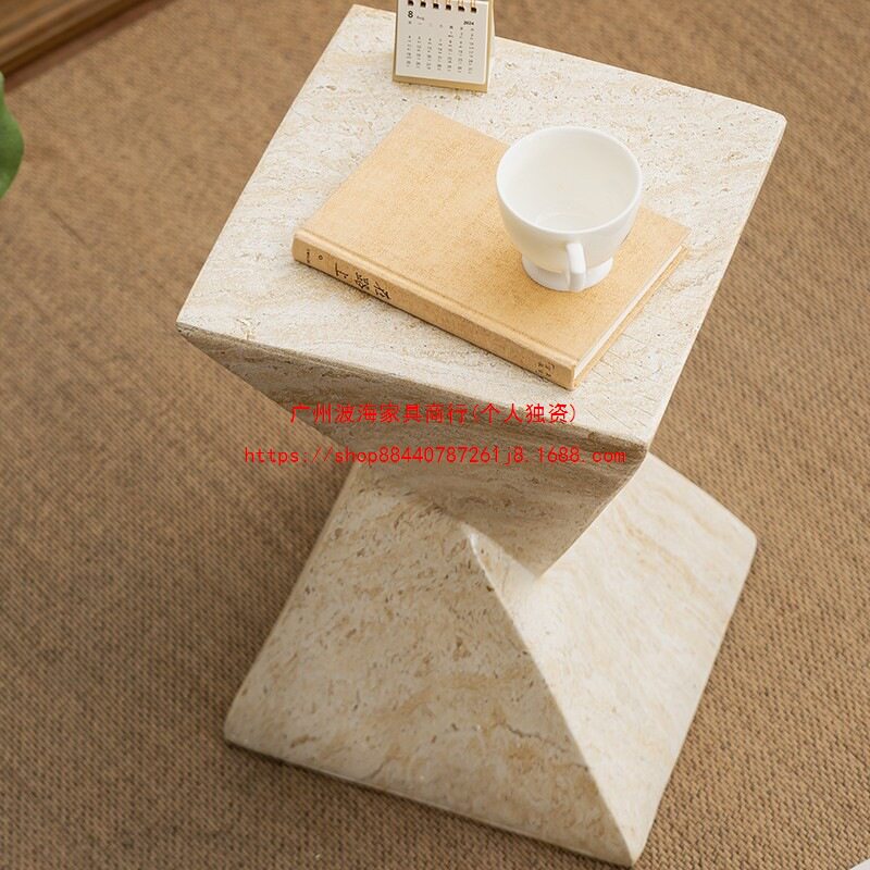 中古诧寂风洞石茶几边几沙发角几矮凳现代简约风摆件