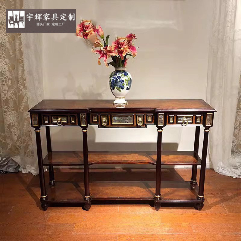 亚历山大家具别墅木皮贝拼花壳镶嵌沙发背几英式古典窄玄关桌家具