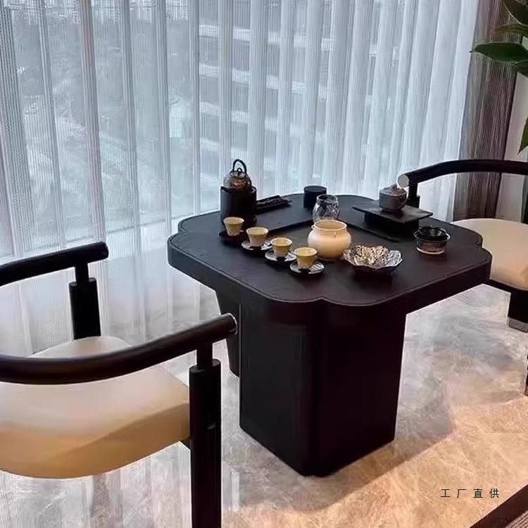 新中式阳台茶桌2025新款小型家用实木泡茶桌乌金石面小茶台