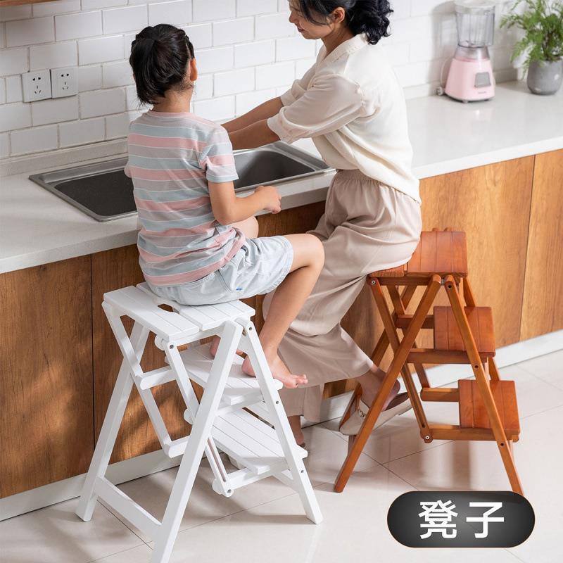 梯椅家用实木免安装梯凳折叠台阶脚踏四步登高梯子多功能两用凳子