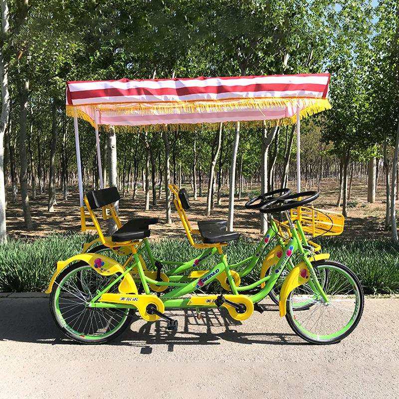 四轮脚踏车四人双排自行车铝合金一体轮景区公园旅游观光车