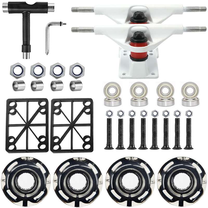 双翘滑板支架(配件)闪光轮白色烤漆桥套装滑板支架滑板桥PU轮支架